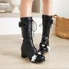 Girls High Heels Shoes Fashion Princess Wedding Party Shoes Cross Tied Bow High Heel Boots Women's Boots Ladies Shoes 30-46