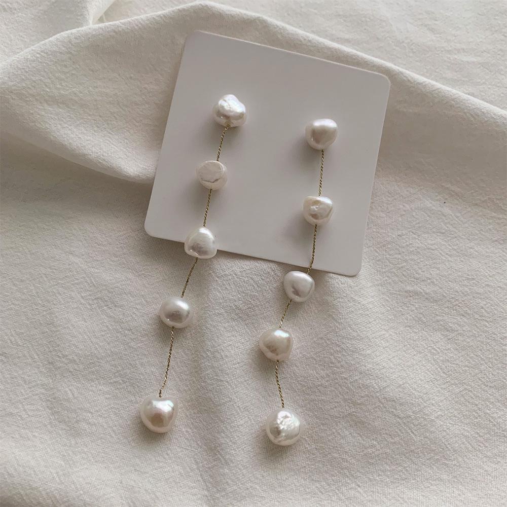 Korean Dongdaemun Pearl Tassel Earrings – Long Chain Ear Line Dangle for Women, Trendy 2020