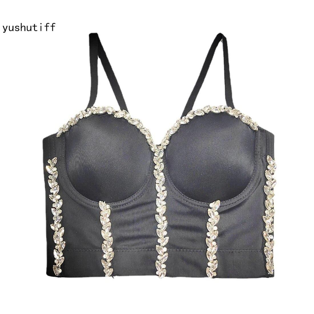 

Укороченный топ yushutiff со стразами, корсет, бюстгальтер, вечерние бюстье для ночного клуба, модная одежда для подиума, рейв-фестиваля, нижнее белье, женские летние жилеты