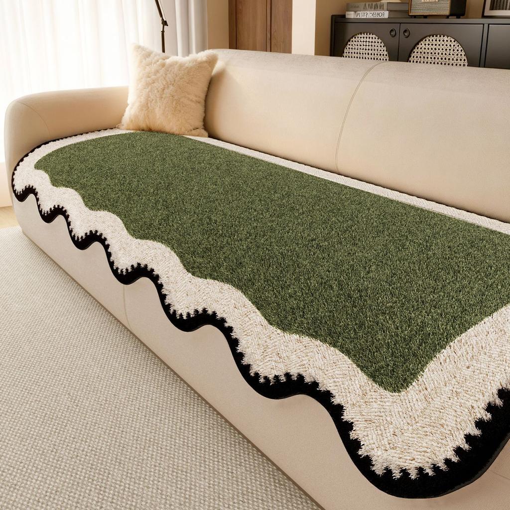 Retro Minimalist Style Sofa Cover Winter New Shaped Thickened Plush Sofa Cover Fixed Anti Slip Straight Row Sofa Sitting Cushion