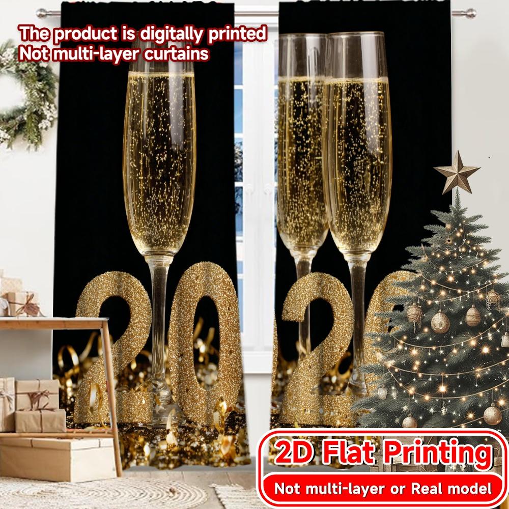 

Set Of 2 Flat Printing Golden Celebration Print Curtains Durable Polyester Fabric Decorations Outdoor Modern Made W100*H70(CM)-Rod Pocket&2PCS