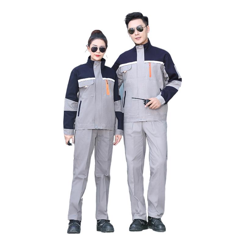 Men's Cotton Workwear Set: Durable Spring/Autumn Long Sleeve Uniform for Workshop and Repair with Printing.