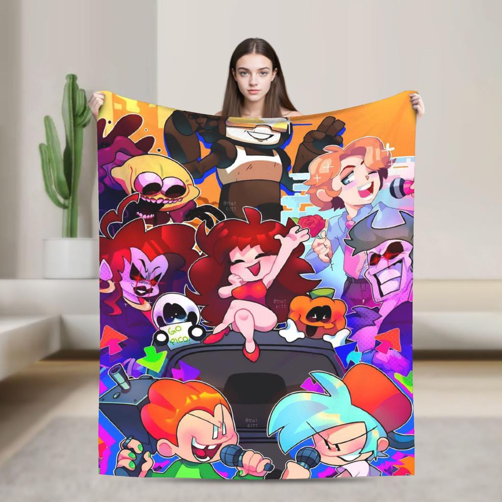 Blanket Decorative FNF Bad Time Trio Friday Night Funkin Throw Blanket  Flannel Bedspread For Home Decor Graphic Sofa Bed Cover