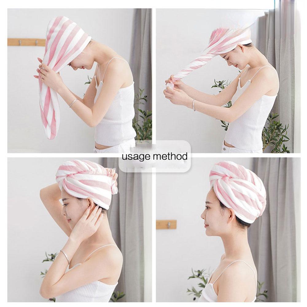 1 x stark saugfähiges Mikrofaser-Handtuch für trockenes Haar, saugfähige, schnell trocknende, gestreifte Duschhaube