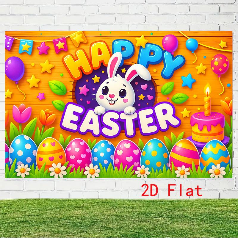 2D flat, 1-piece Easter Bunny and Easter Egg party banner – Happy Easter slogan