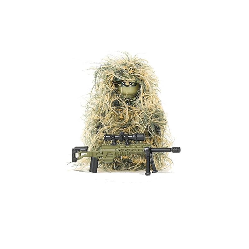 Non-Toxic Military All-Terrain Sniper Camouflage Clothing Building Blocks Jungle Swat Soldier Figures Weapons Awm M24 Gun Parts Bricks Toy