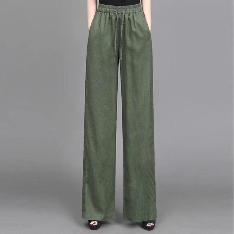 Nové dámské bavlněno-lněné ležérní kalhoty se širokými nohavicemi v čínském stylu - Elastický pas, volný střih plus size, tenké kalhoty s rovnými nohavicemi na léto