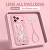 Purple Flowers Printed Lanyard Phone Case For iPhone 17 Pro Max Air 16E 16 14 15 Pro 12 13 Pro Max 11 Soft TPU Wrist Strap Cover