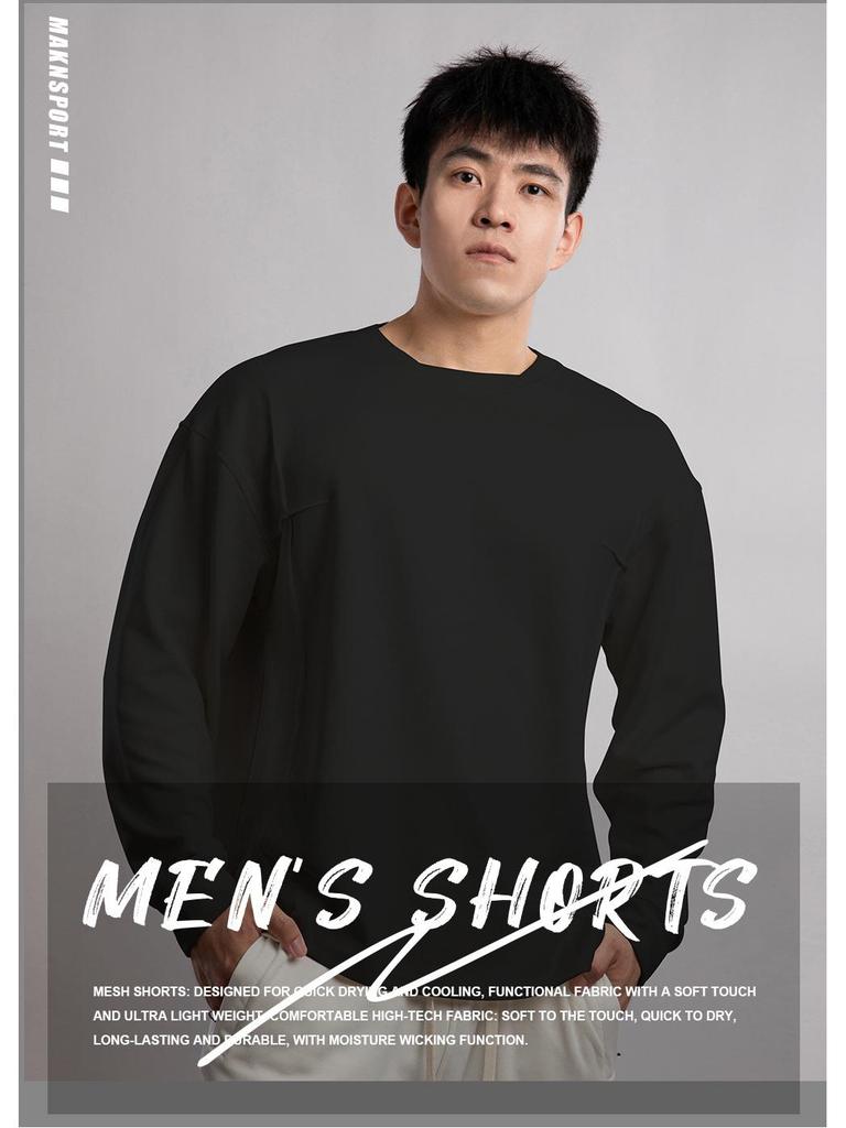 Autumn Men's Long Sleeve T-Shirt, Solid Color, Sporty Casual, Euro-American Style, Crew Neck, Fitness Sweatshirt.
