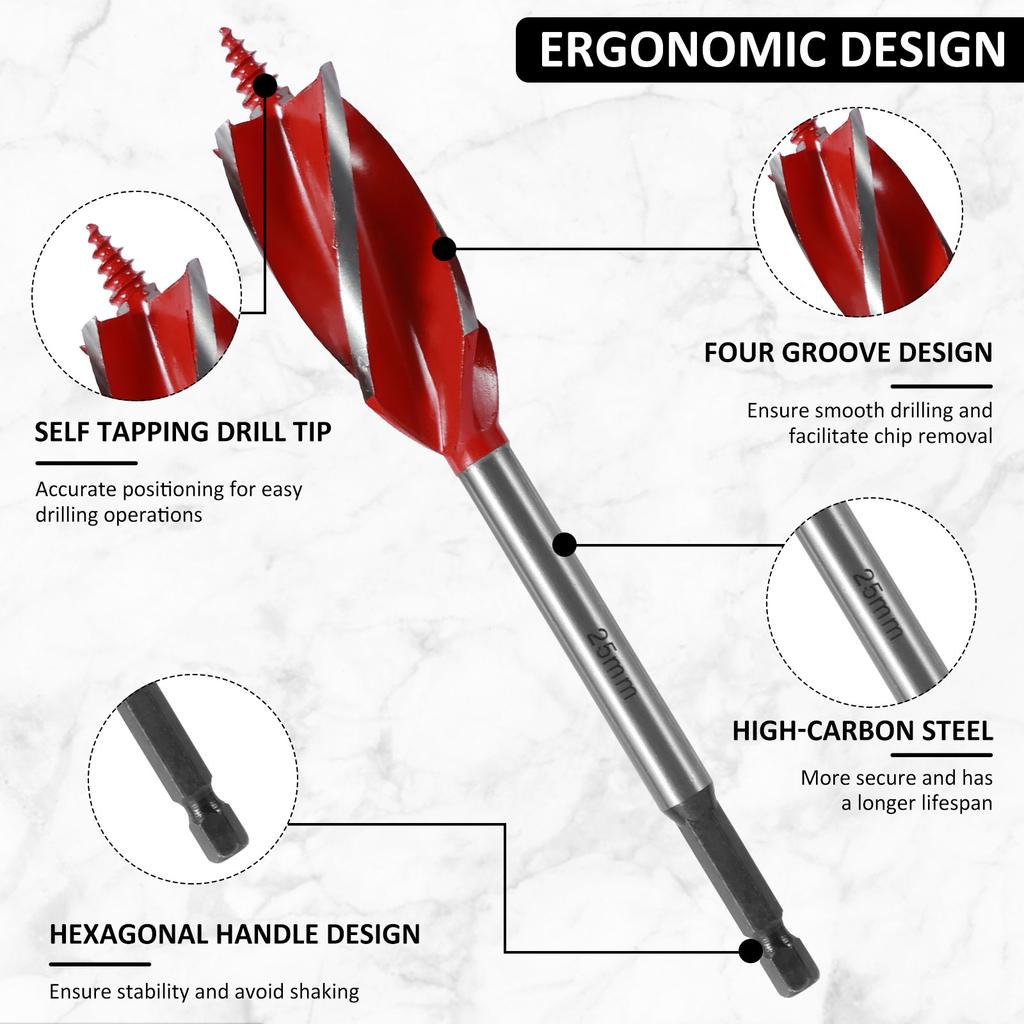 16/32PC Wood Auger Drill Bit Set High-Carbon Steel Self-Tapping Hex Shank Wood Hole Drill Bit Precise Woodworking Deep Drill Bit