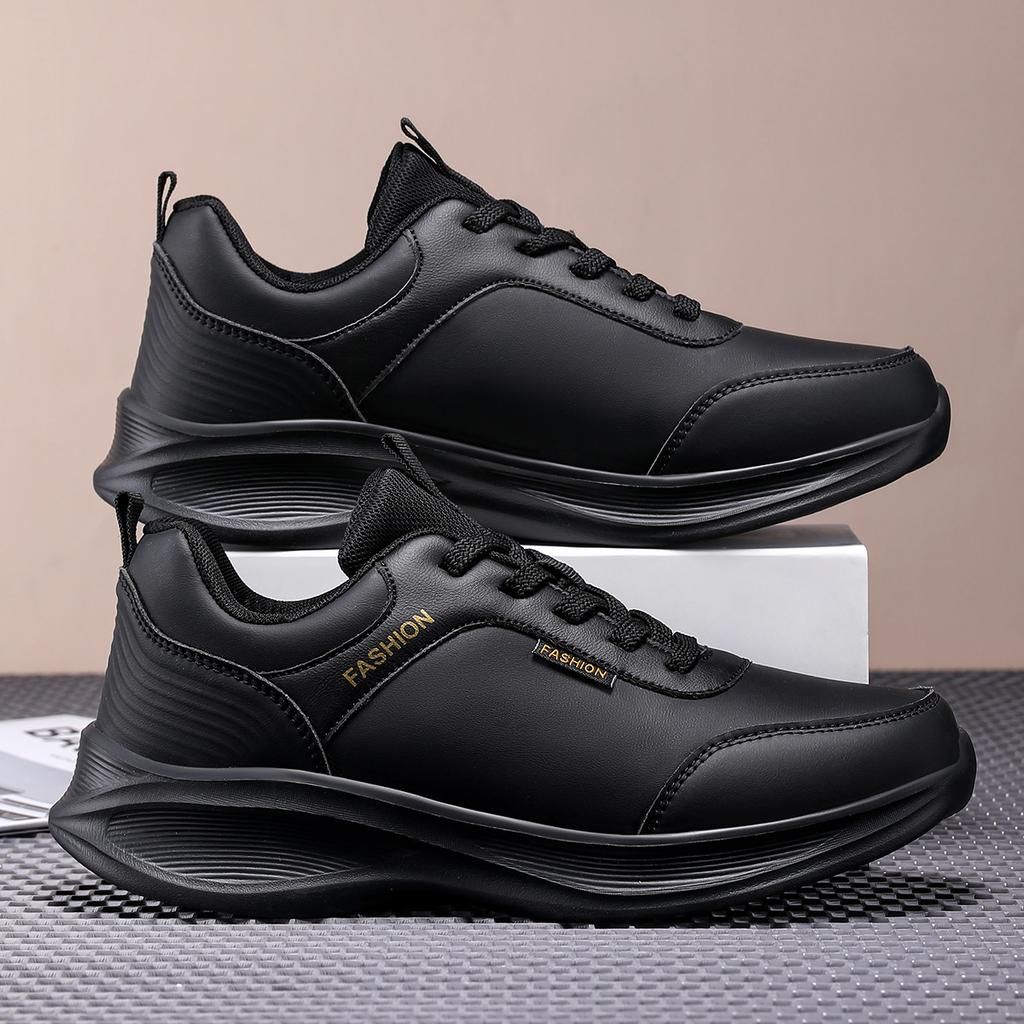 Autumn and winter versatile black shoes new leather sneakers waterproof and non-slip running shoes casual shoes travel shoes