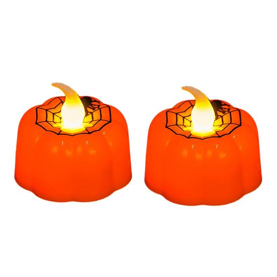 Warm White Electronic Candles 2Pcs Halloween Pumpkin Flameless Candles, Battery Operated LED Candle, Decorative Candy Bag Fillers for Light,