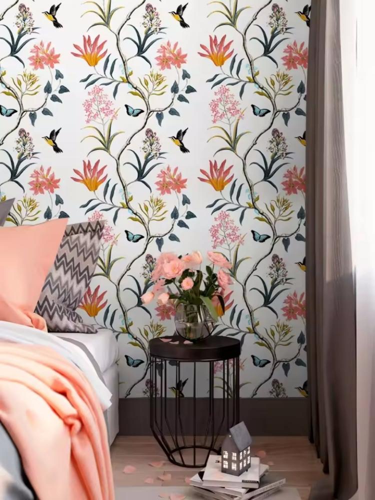 Self Adhesive Floral Bird Wallpaper,Modern Pink Flower Wallpaper,Living Room,Bedroom,Kitchen,Bathroom Wall Paper,Home Decoration