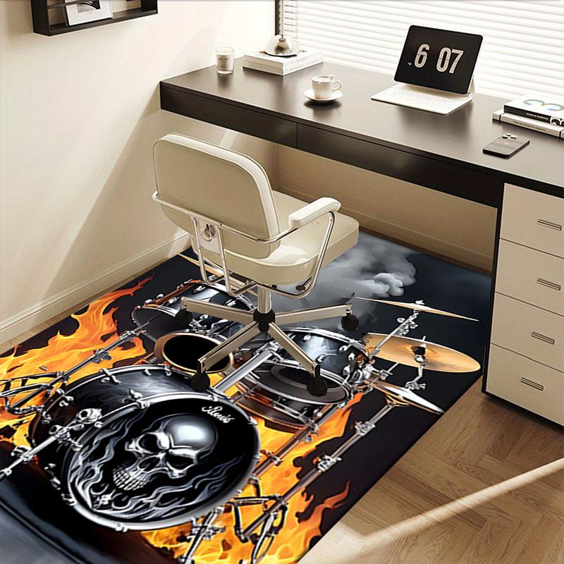 Skull and Flames Chair Mat Office Carpet, Oversized Rug for Home Decor, Gift for Music Lovers, Suitable for Bedroom, Living Room, Any Room