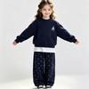 Girls' Navy Blue Hooded Sweatshirt & Floral Wide-Leg Pants