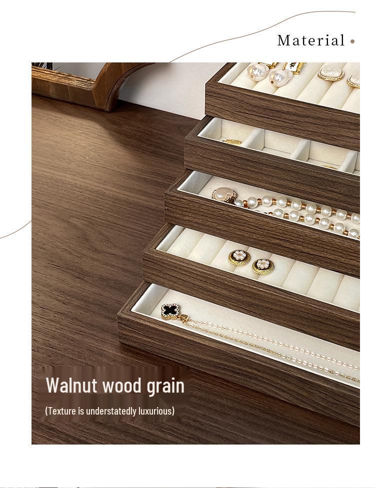 Walnut Grain Jewelry Tray with Large-Capacity Multi-Compartment for Rings, Necklaces, and Earrings