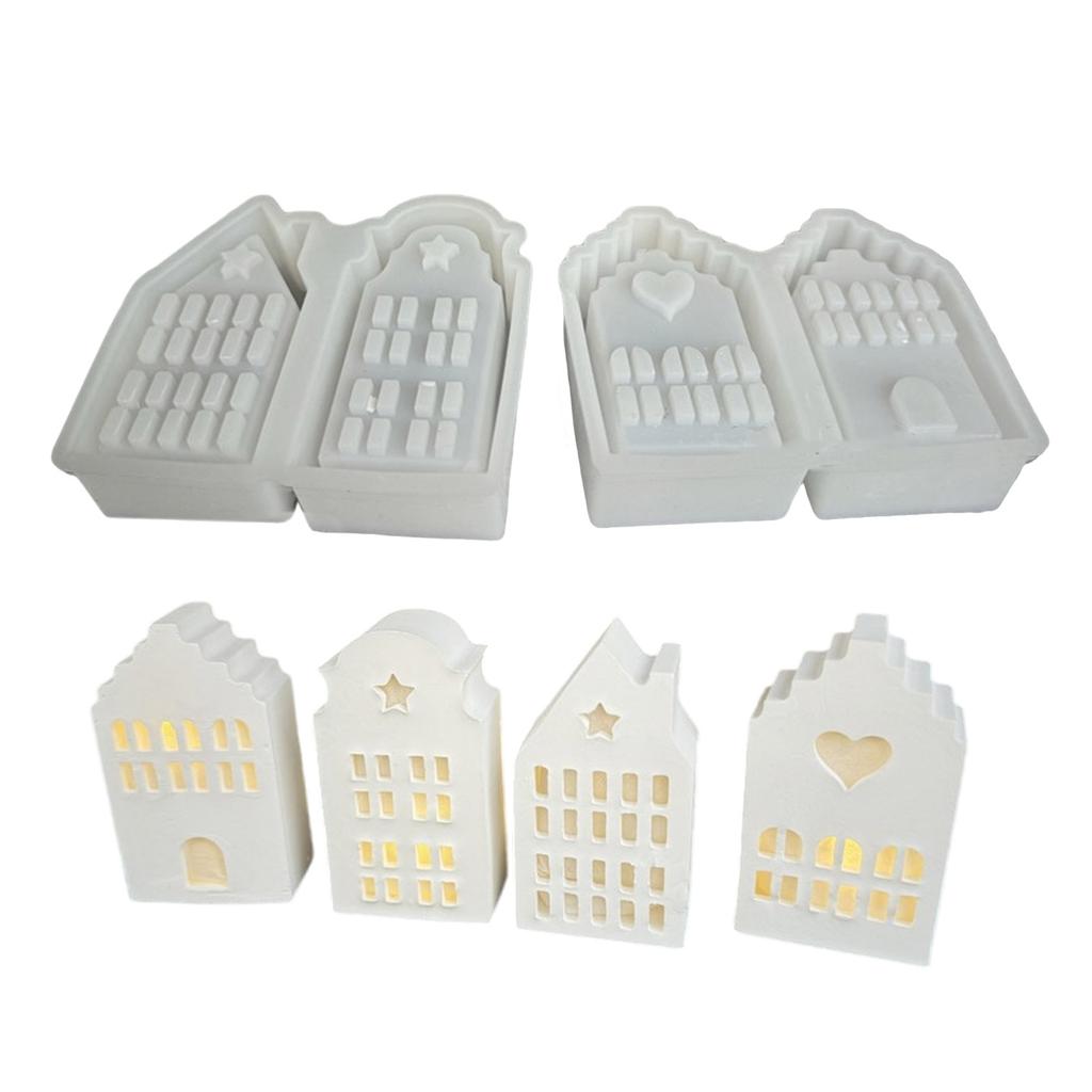 Tealight Holder Mould Flexible Silicone Mold for 4 Grid House Shaped Atmosphere Light Gypsum Home Decoration Mold