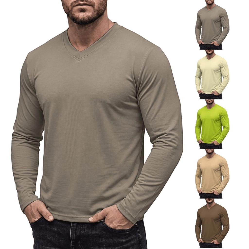 Men's V-Neck Long Sleeve T-Shirt, Color Soft Comfortable Base Layer Top for Everyday Wear