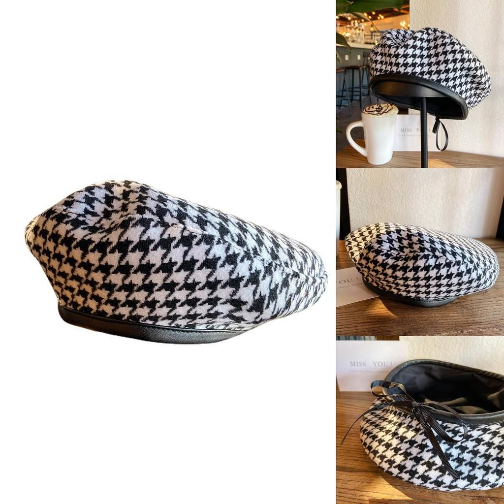 Casual Luxury Houndstooth Beret Hat For Women Lightweight Summer Style