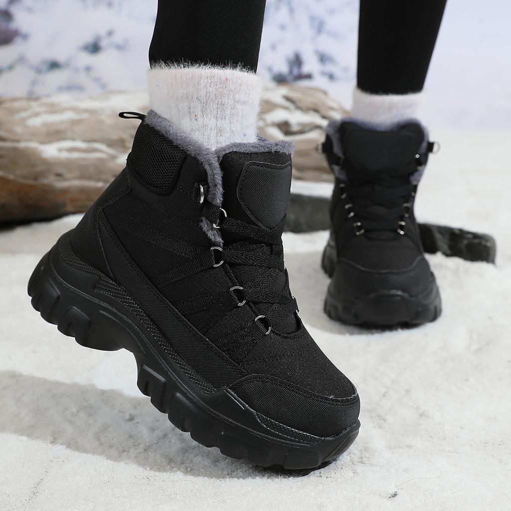 Women Warm Cotton Shoes Thick Outdoor Snow Boots High Cut Winter Cold Proof Simple Comfortable Wear-Resistant Anti Slip Boots