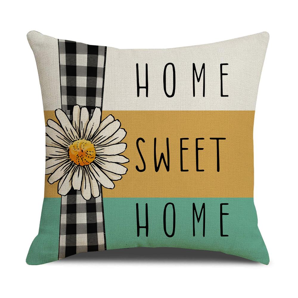 Spring and Summer Flowers and Plants Letters Linen Pillowcase Small Daisy Modern Living Room Sofa Cushion Bedroom Pillow