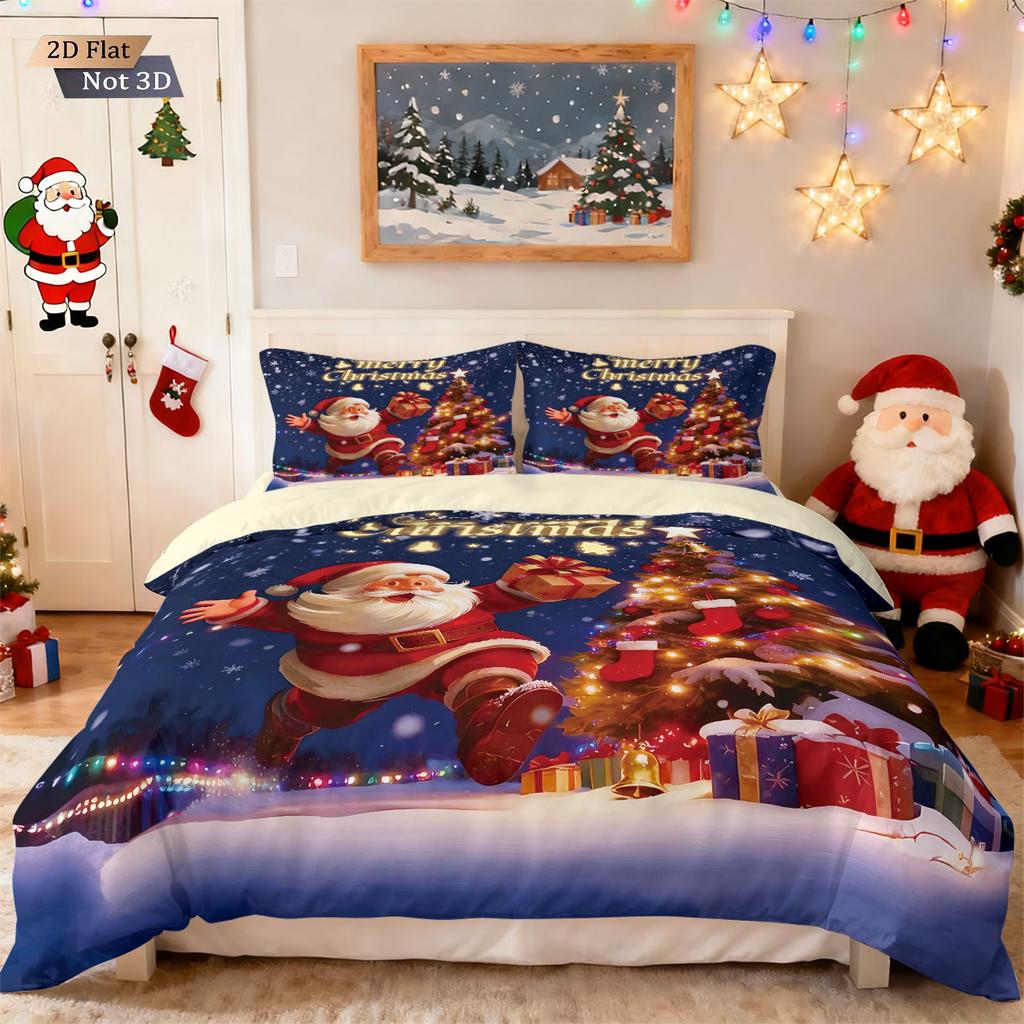 3pcs Merry Christmas cartoon Santa Claus print coreless duvet cover set multi size bedroom bedding holiday decoration
