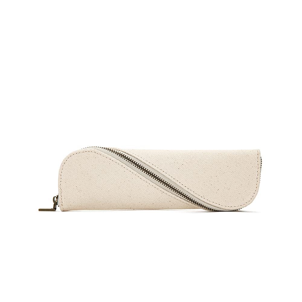 YONBEN Slim Lightweight Cotton Canvas Pencil Case Beige Small Compact Stationery Pen Pouch 7.87 x 0.78 2.55 in