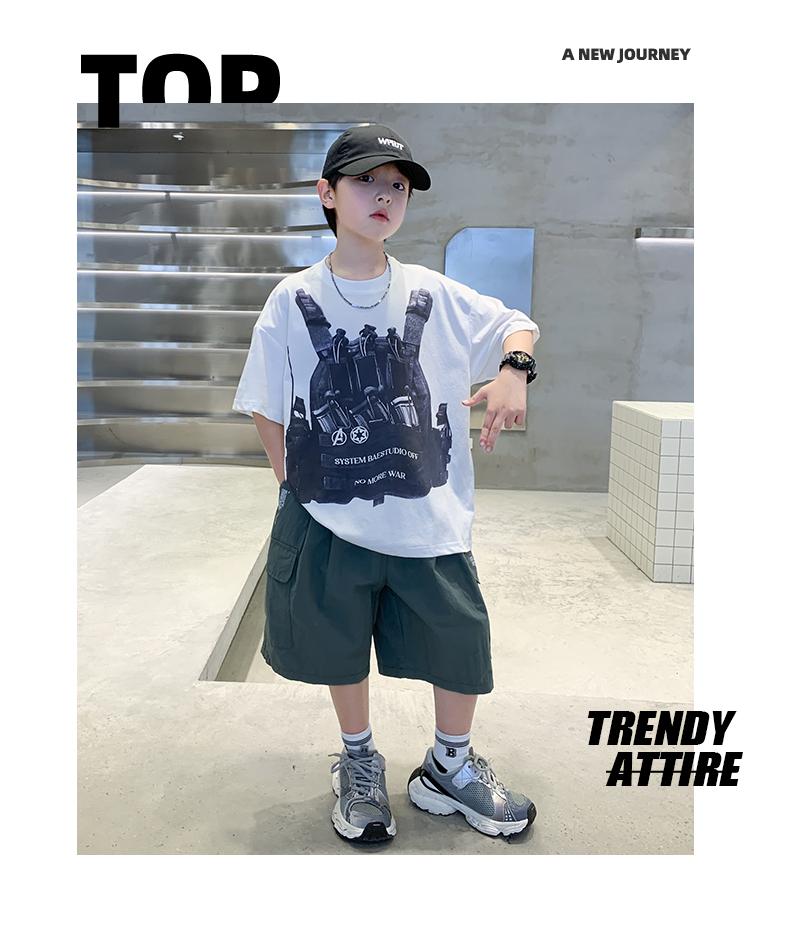 Children's Summer Short sleeved Shorts Set for Boys 2026 New Sport Loose Handsome Two piece Set for Big Boys