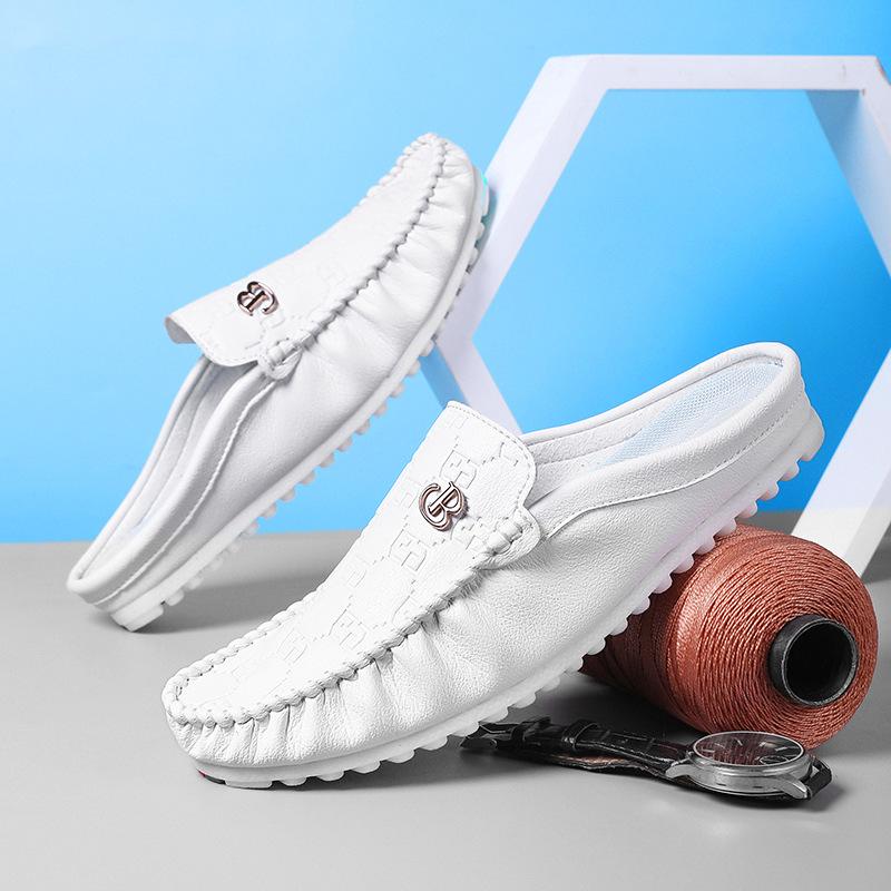 

2025 spring new men s shoes microfiber Doudou shoes men s trend Korean version casual leather shoes men s foot cover soft sole one pedal 44