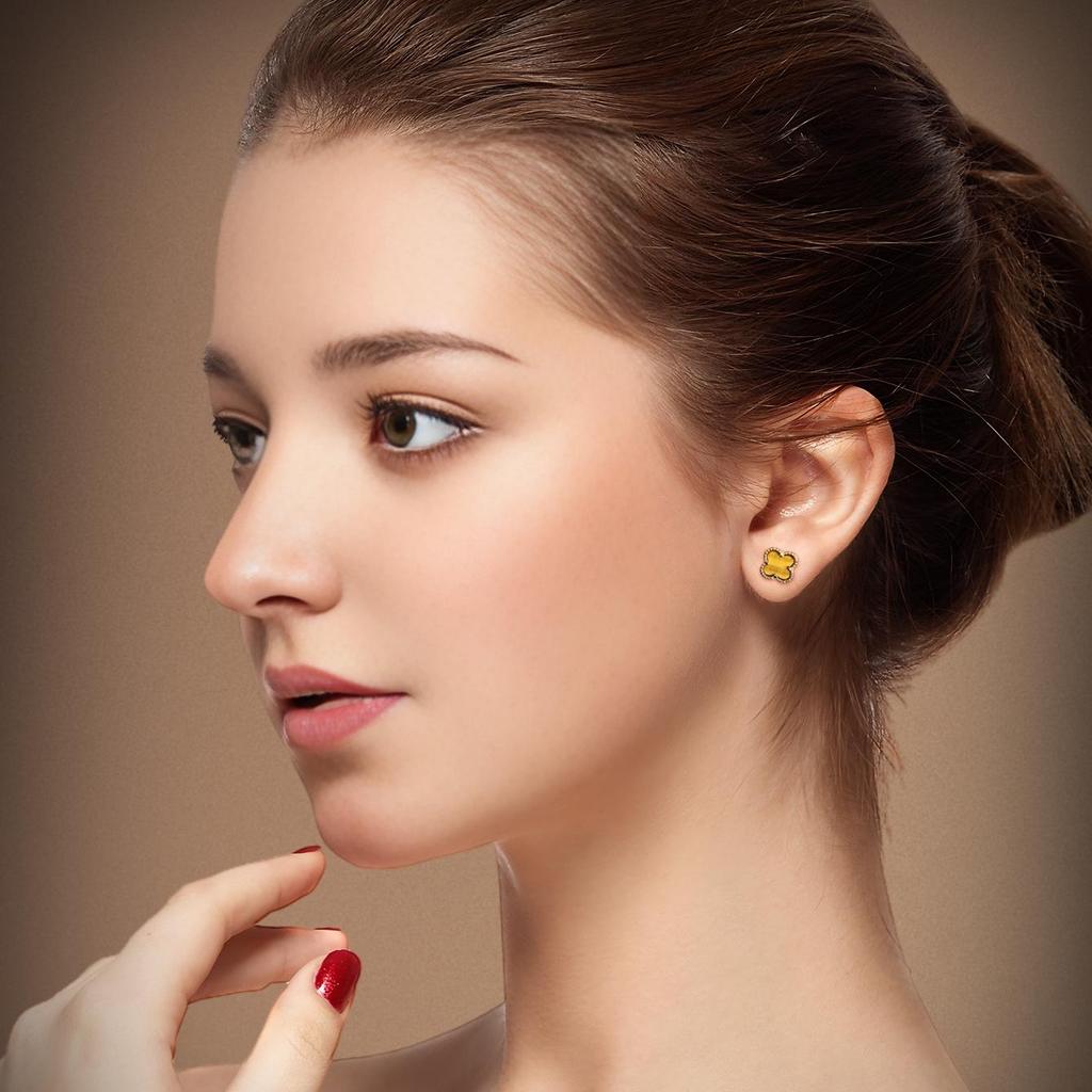 925 Sterlingsilber Vierblatt-Blume Ohrstecker 14K Vergoldet Tigeraugen Ohrringe