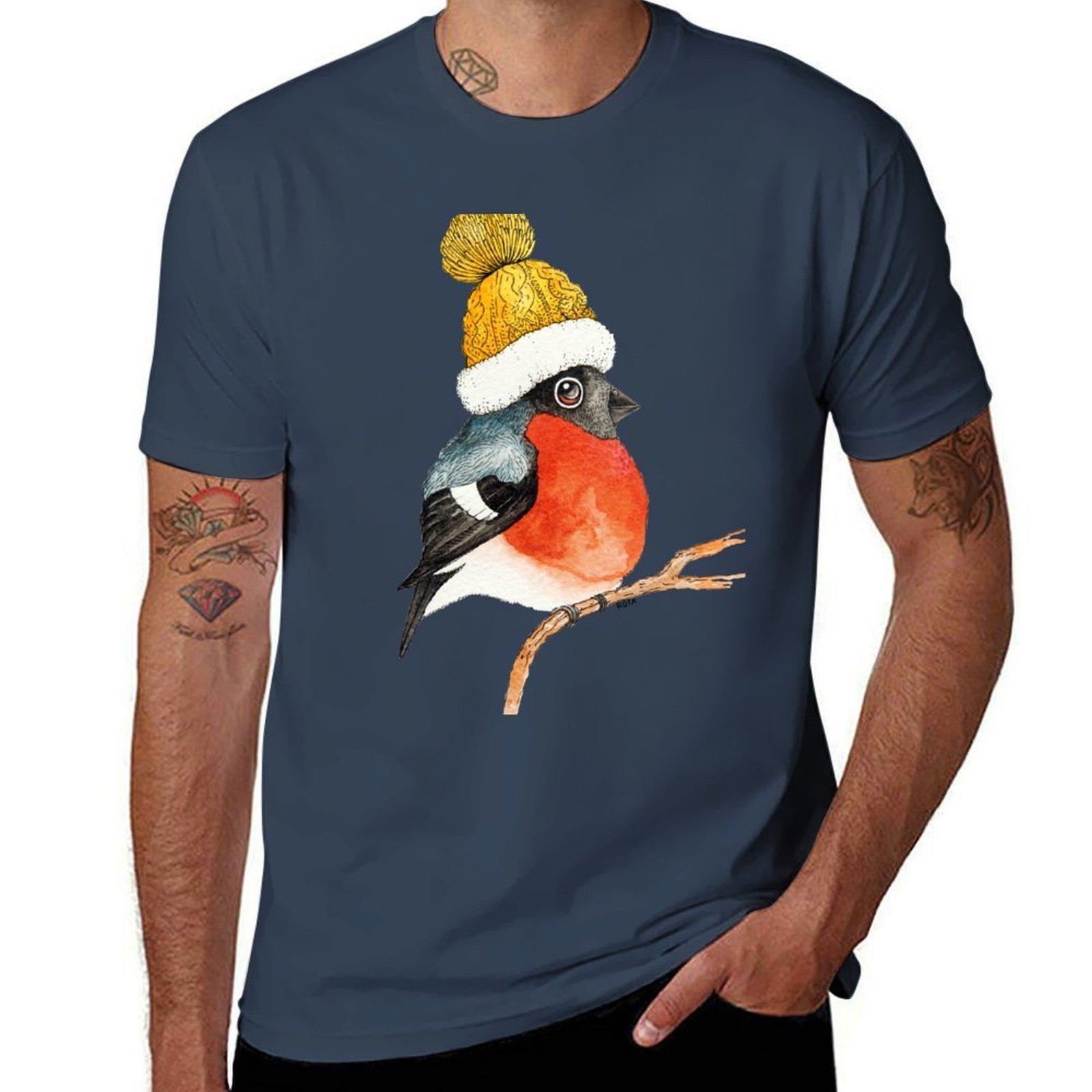 Christmas bird Bullfinch TShirt Basic Daily Outfit Short Sleeve Tee S