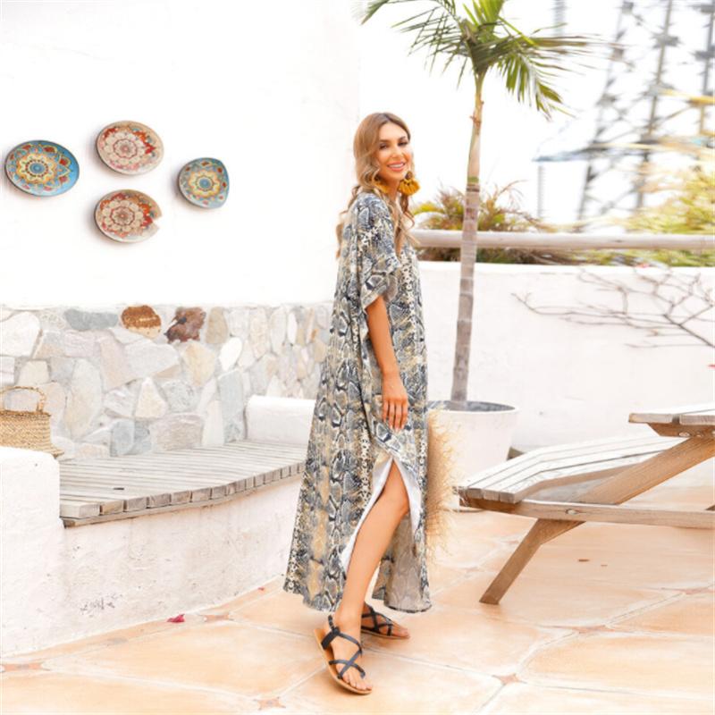 2022 Casual Bikini Cover-ups Blaue Tunika Sexy Gestreifte Vorne Offen Sommer Strand Kleid Elegante Frauen Strand Tragen Badeanzug cover Up Q1097