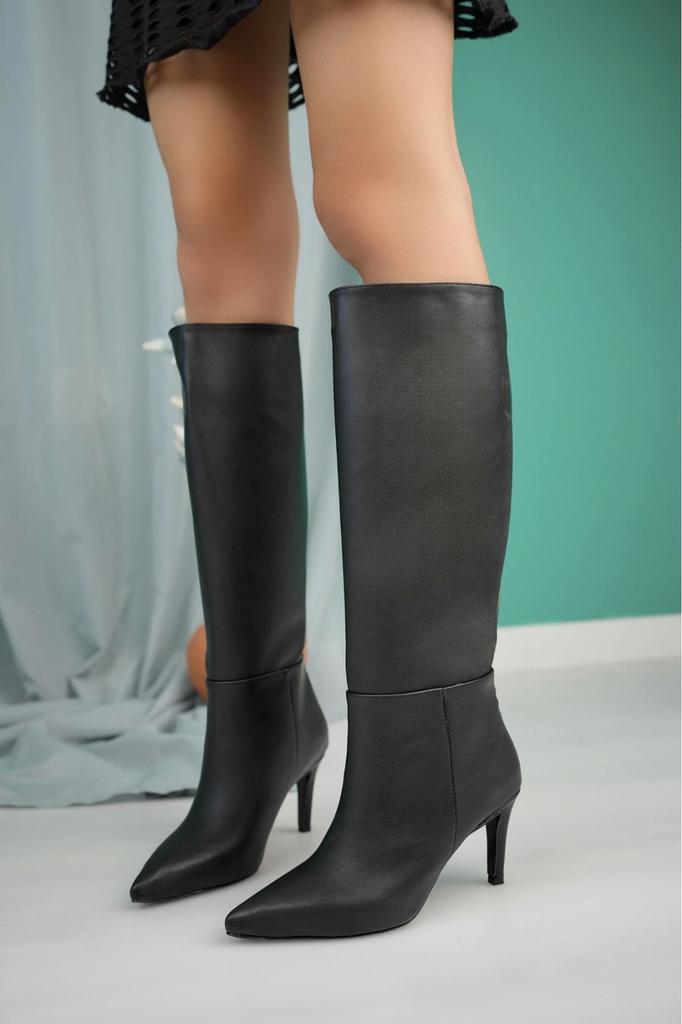 Women Modern Stylish Fashion Boots Boots Faux Leather Mirrored Pointed Toe Heeled Boots