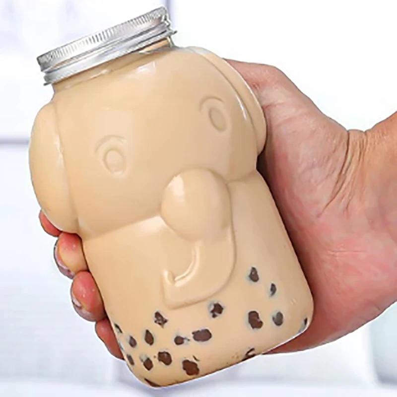 1Pc 350/500ML Cute Elephant Plastic Bottle Clear Milk Tea Bottle Water Bottle Portable Coffee Drinking Cup Drink Bottle