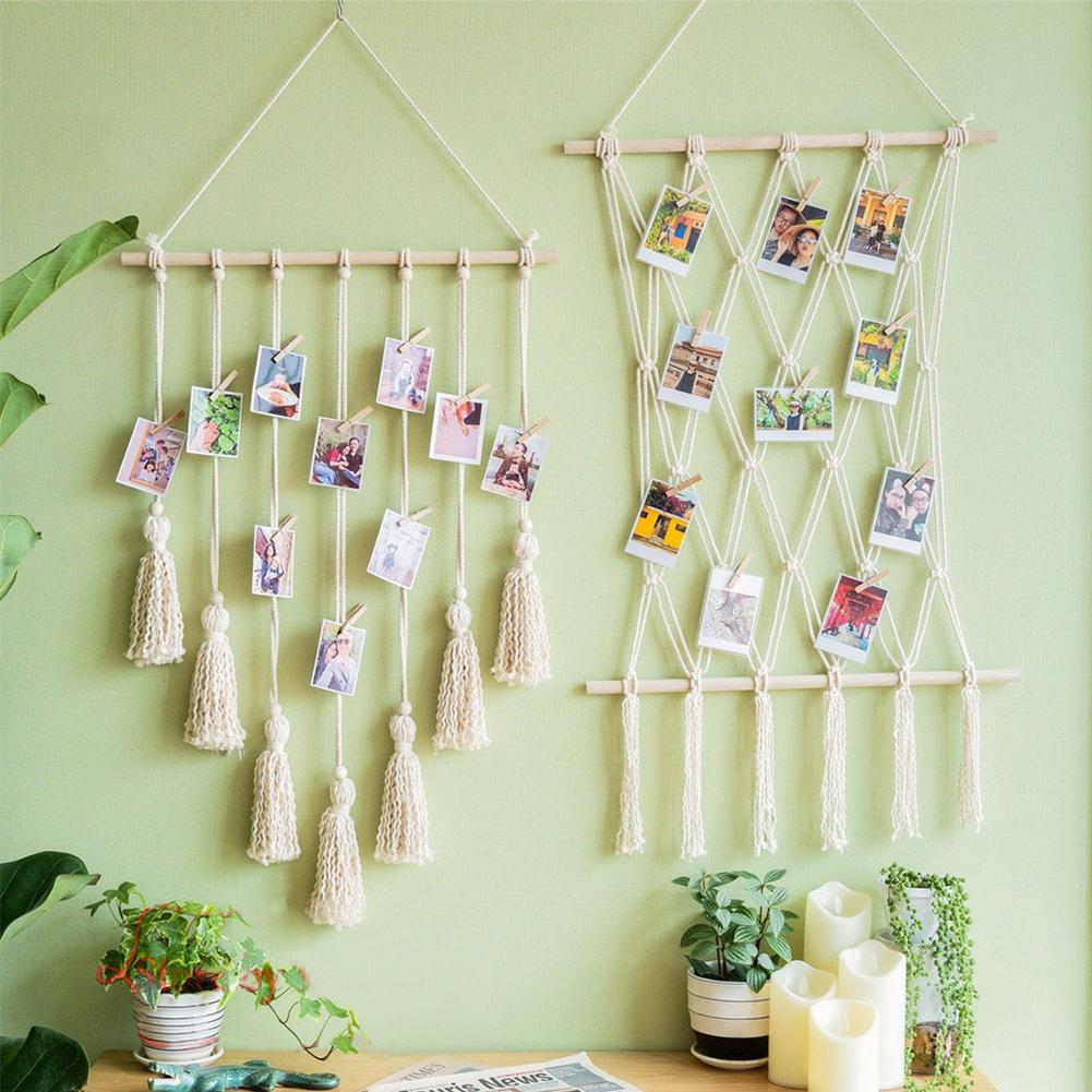 Nordic Style Hanging Photo Display Macrame Exhibition Photo Decor Holder Beautiful Hanging Photo Collage Boho Home Bedroom Decor A Style
