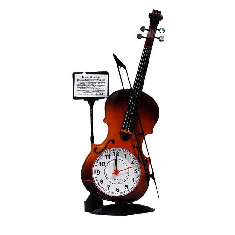 Retro Vintage Alarm Clock Office Supplies Home Decor Handmade Crafts Violin Model Ancient Desk Time Clock Personalized
