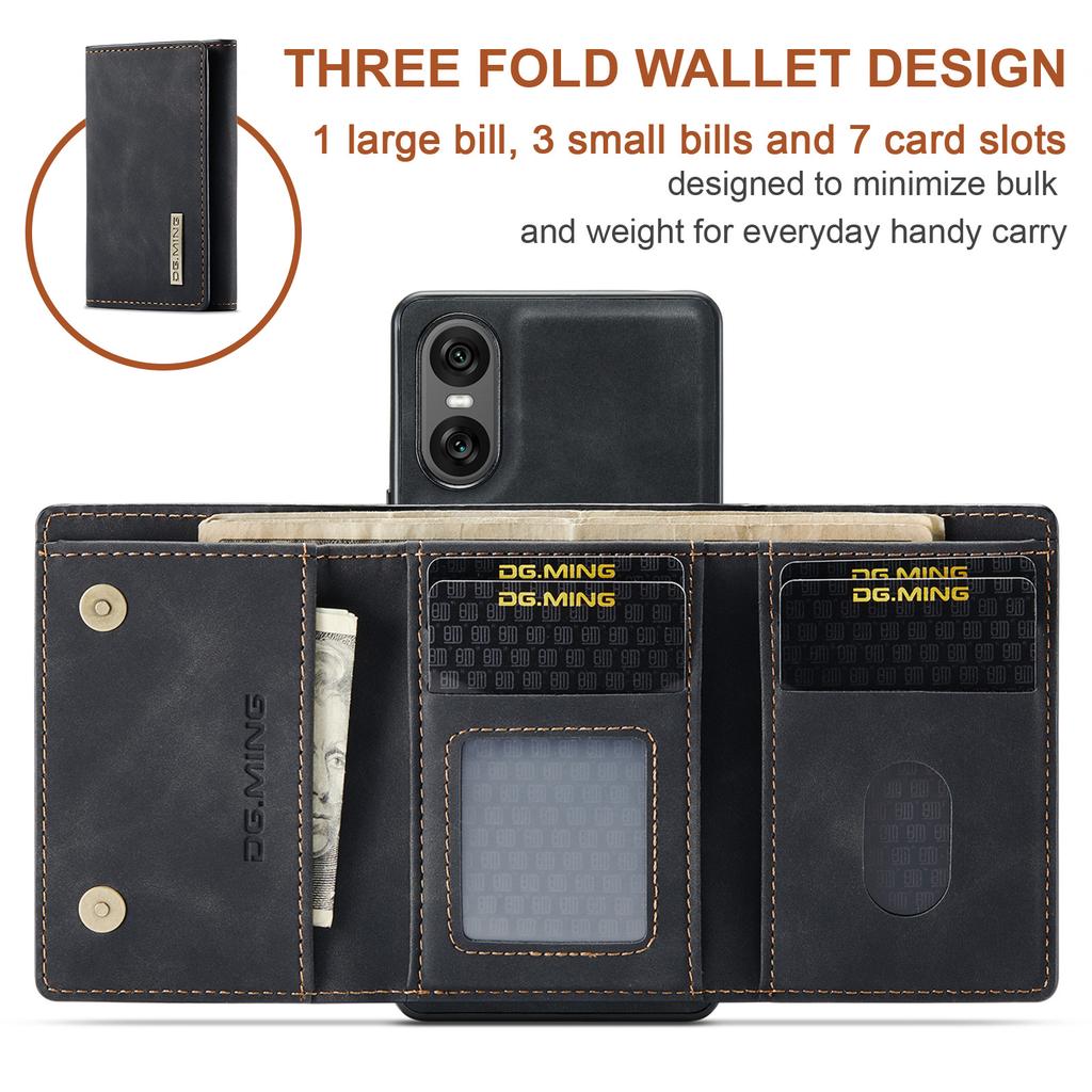 Seria DG.MING M1 dla Sony Xperia 10 VI Etui z podstawką PU Tylna okładka na telefon z odpinanym portfelem