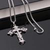 Trend Personality Sliver Color Stainless Steel Inlay Zircon Cross Pendant Box Chain Necklace for Men Women Jewelry Does Not Fade