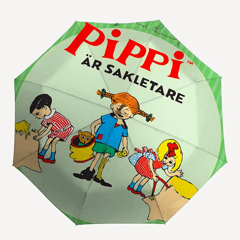 Pippi Langstrumpf Themen-ReiseregenSchirm - 8 Rippen, Automatisches Öffnen und Schließen, Tragbares FaltDesign, Kompakter und Stilvoller Schirm Geeignet