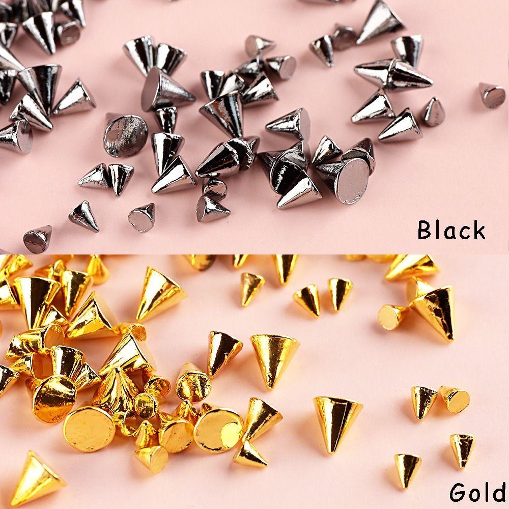 Appro150pcs/box 3D Cone Spike Nail Rhinestone Gold Silver Rivet Nail Decoration  Wedding Design