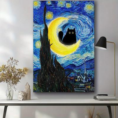 Funny Art Matisse Monet Black Cat Van Gogh Sunflowers Canvas Painting Posters and Prints Wall Pictures for Living Room Decor