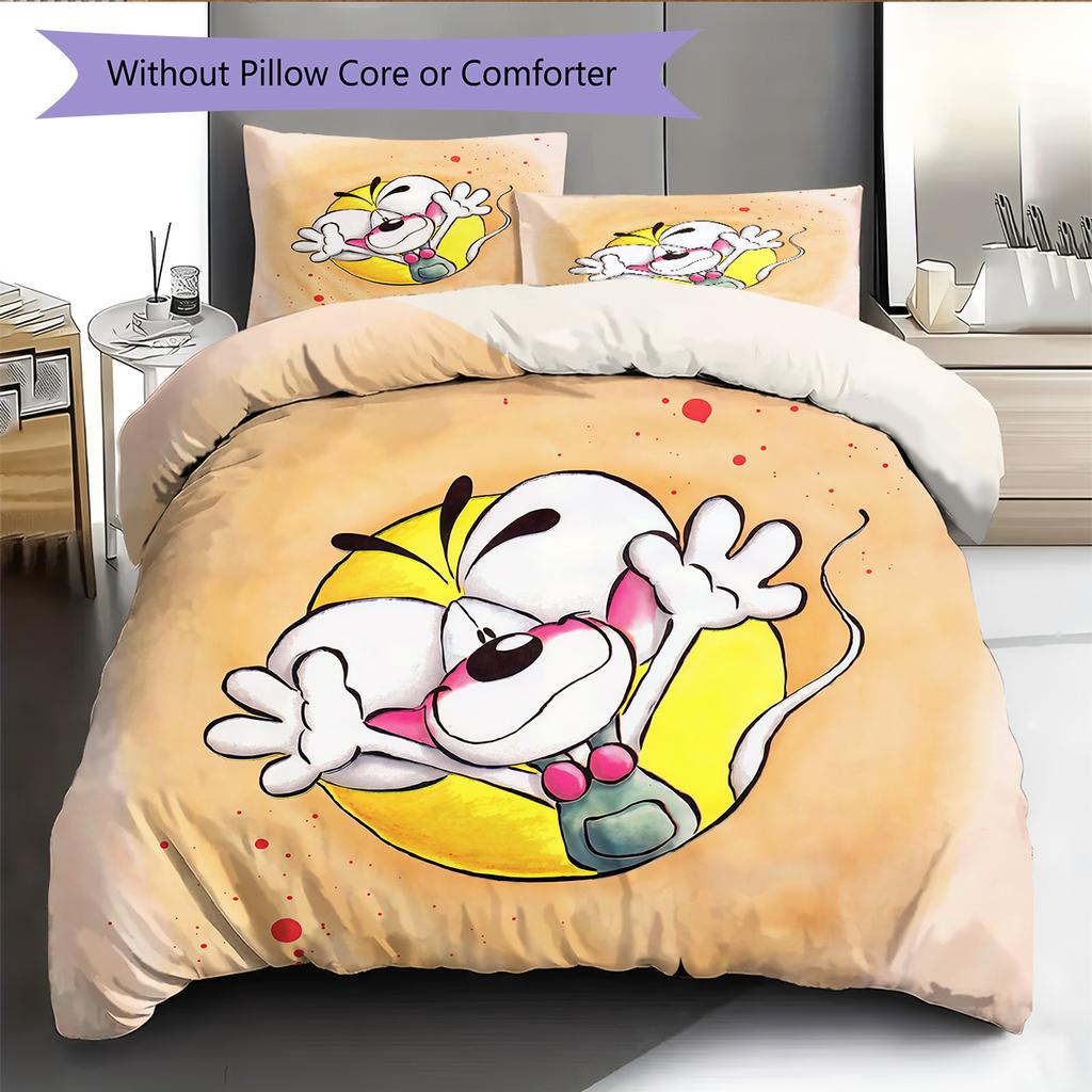 Diddl the Jumping Mouse Pattern Bedding Quilt Set Home Decoration Gift (1 * Duvet Cover + 2 * Pillowcase Without Core)