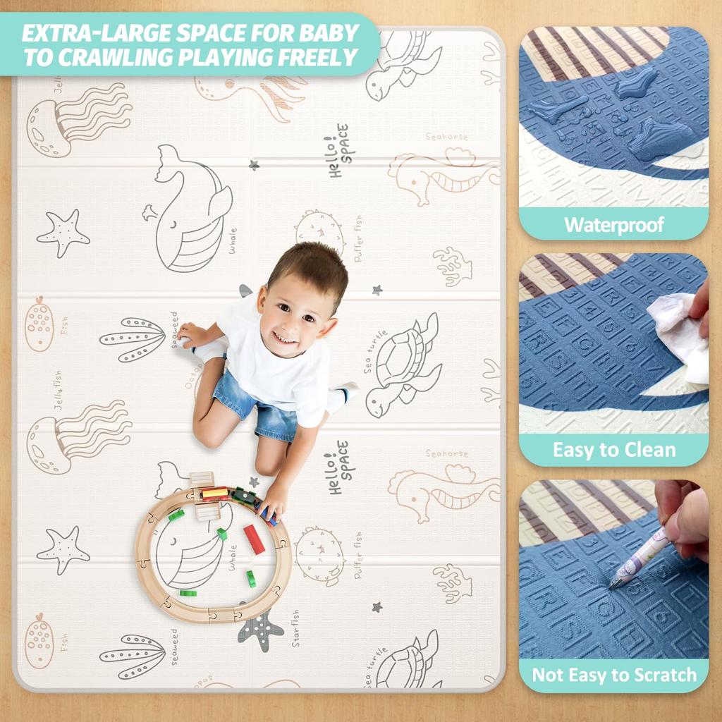 Folding Baby Playmat XPE Foam Baby Gym and Playmat Non-toxic Material, Extra Large Size 200x150cm