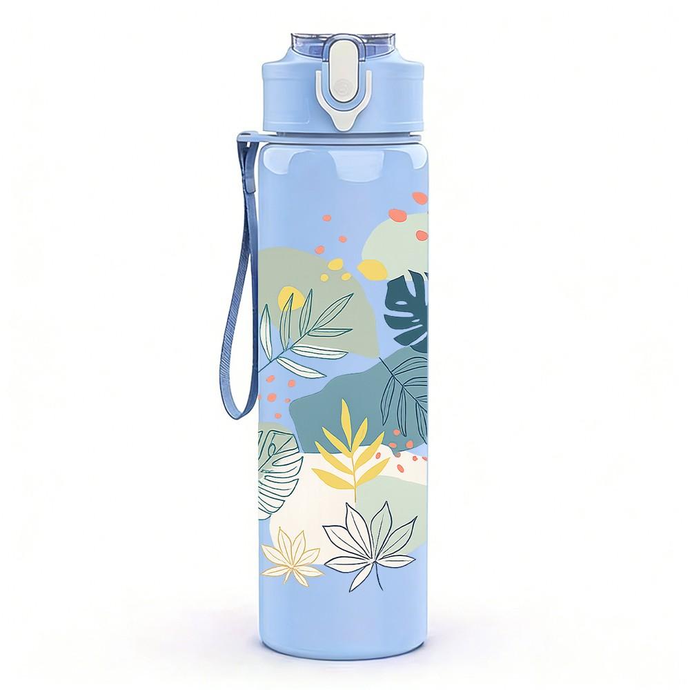 1PC Soft Pastel Leaf Plant Art Print 750ml Color Plastic Sports Water Bottle Leakproof Flip Straw Lid Suitable for Sports Office Home Use