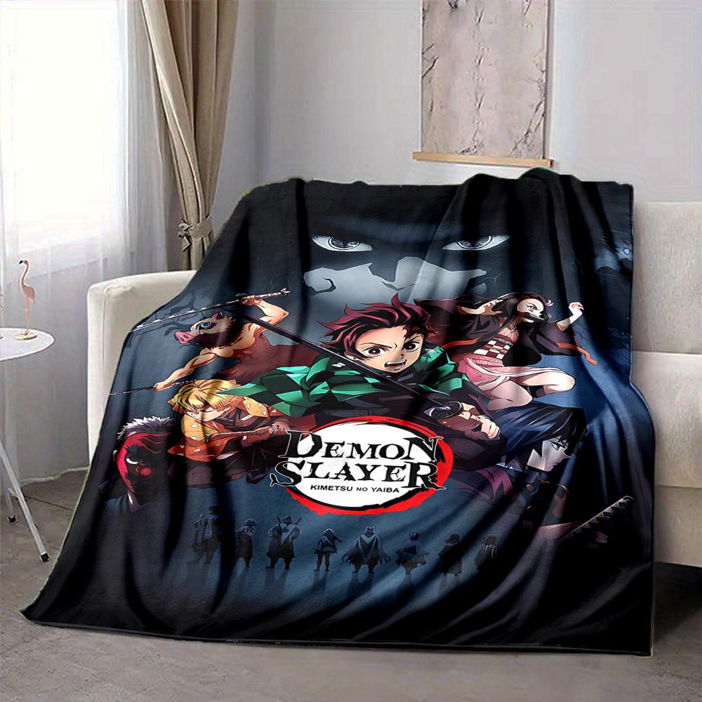 

1pc Demon Slayer Flannel Throw Blanket - HD Printed Lightweight Soft Warm All-Season Blanket for Sofa, Bed, 80x120cm