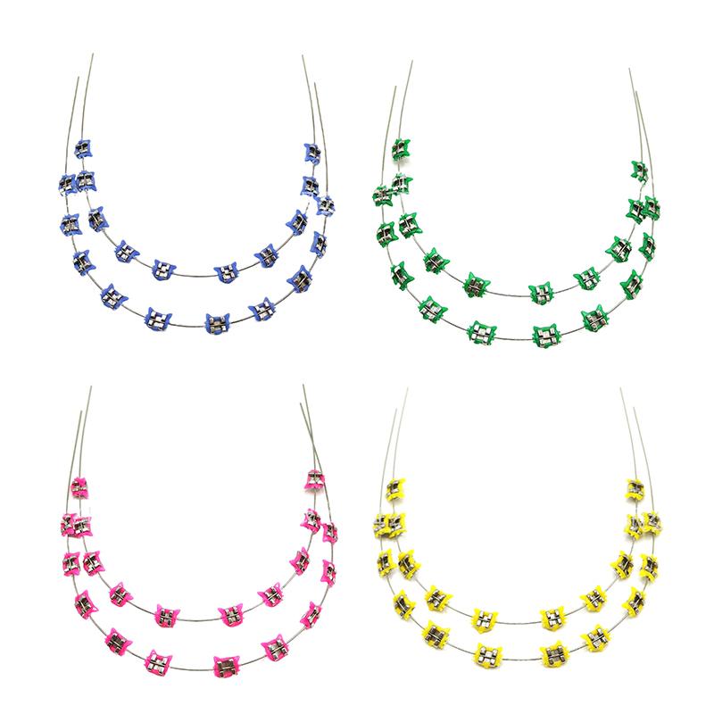 2Pcs Cartoon Cat Dental Metal Braces Archwire Without Hooks Metal Bracket And Ligature Ties Colorful Temporary Tooth Decoration