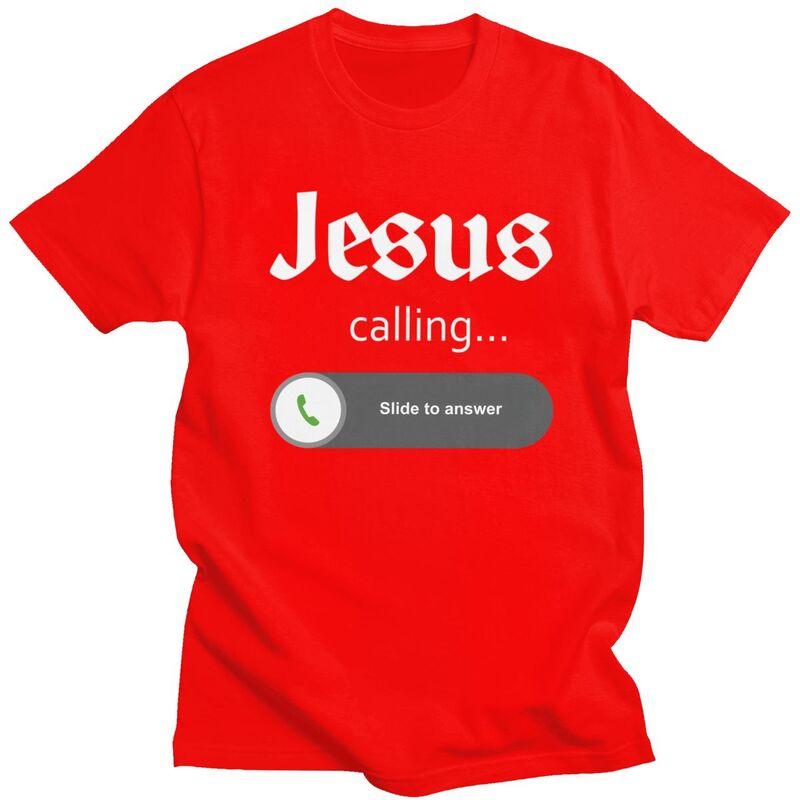 Mens Jesus Is Calling T Shirt Short Sleeves Cotton Tshirts Valentines Day Gift Leisure Funny Christian Joke Quote Tee Clothes