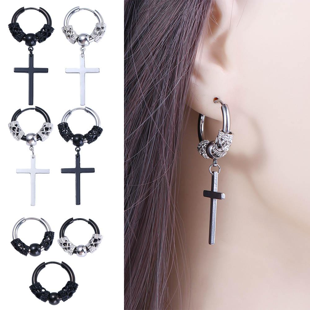 Stainless Steel Cross Pendent Korean Dangle Earrings Men Hoop Earrings Ear Jewelry Stud Earrings