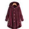 Women S Solid Color Hooded Button Plush Casual Coat