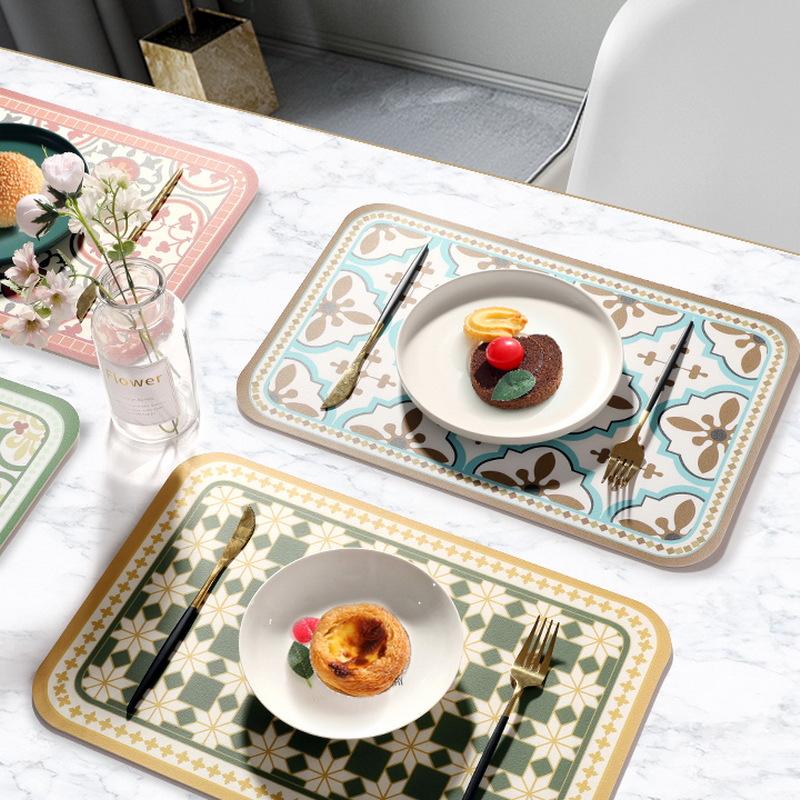 Vintage Floral PVC Leather Placemats Romantic Retro Dining Table Mats Heat Resistant Waterproof Washable Bowl Pads Home Decor